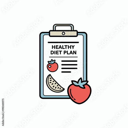Healthy Diet Plan Clipboard with Fruit and Vegetable Icons