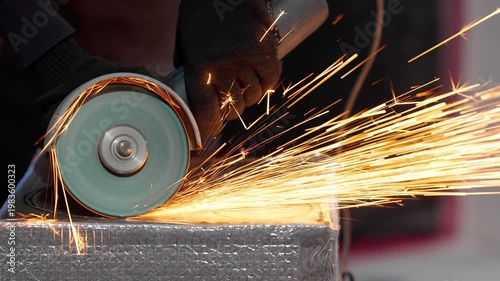 worker cutting metal with sparks