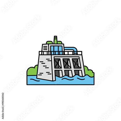 Hydroelectric Dam Power Plant Vector Icon