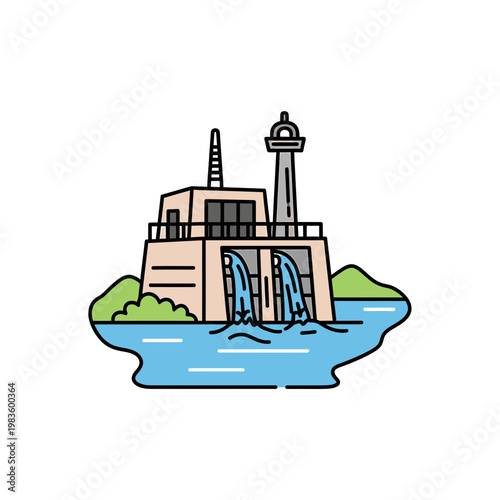 Hydroelectric Dam Flat Vector Illustration