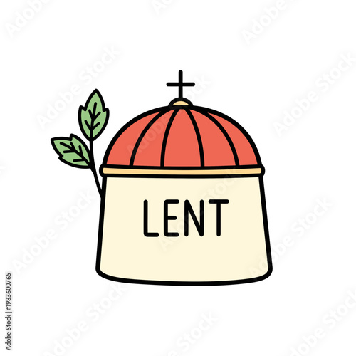 Church Dome Illustration for Lent Season with Cross and Leaves