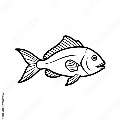 Minimalist Fish Line Art Illustration Vector Icon