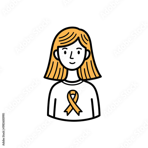 Woman Illustration Wearing Orange Awareness Ribbon on Shirt