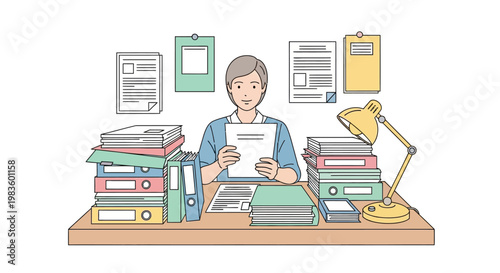 Woman sitting at a desk with books.