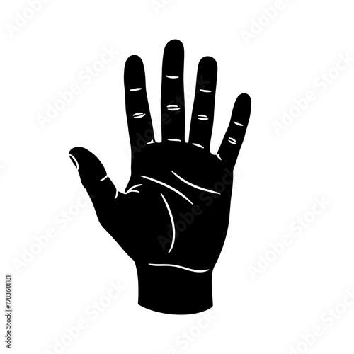 Black Human Hand Silhouette with Detailed Palm Lines