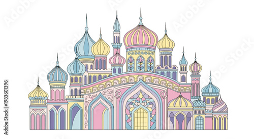 Colorful illustration of a mosque.
