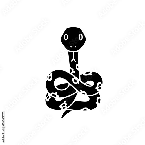 Cute Black Coiled Snake Illustration Vector Graphic
