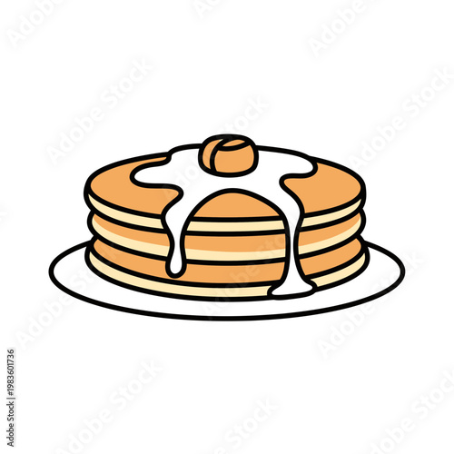 Stack of Pancakes with Maple Syrup and Butter Vector Illustration