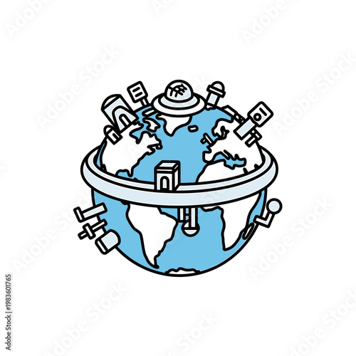 Global Travel and World Landmarks Earth Illustration
