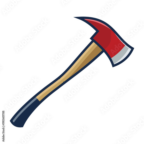 Single Red Firefighter Axe Emergency Rescue Tool Vector Illustration