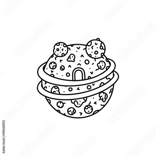 Cartoon Doodle Space Planet with Rings Line Art Illustration