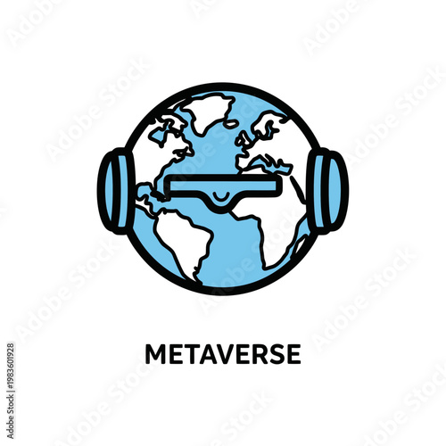 Metaverse concept globe icon with virtual reality headset