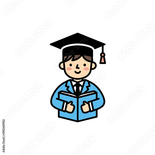 Male Student Graduate Holding Book Cartoon Icon
