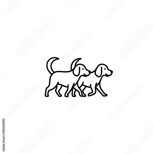 Two dogs walking together line art illustration icon