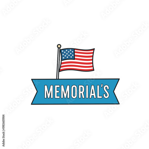 Memorial Day USA Flag and Blue Ribbon Banner Illustration