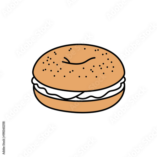 Bagel with Cream Cheese Illustration on White Background