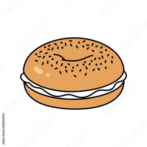 Seeded Bagel with Cream Cheese Vector Illustration