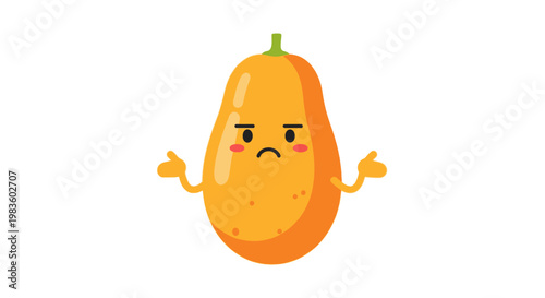 Cartoon orange character with face.