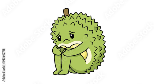 Cute cartoon durian fruit character sitting.