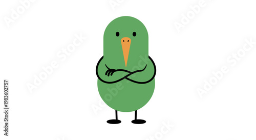 Green cartoon bird with orange beak.