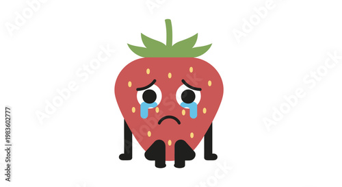Sad Strawberry Character Crying Alone.