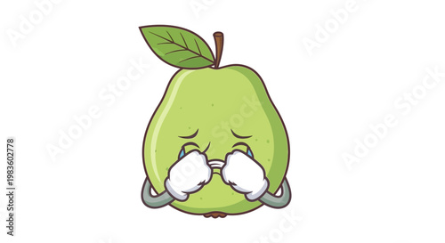 Sad green pear with glasses.