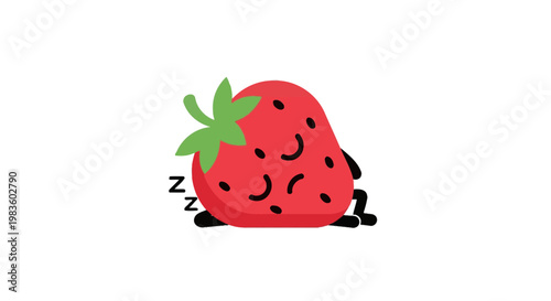 Sleeping Smiling Cartoon Strawberry Character.