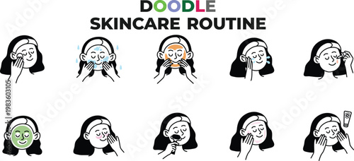 Doodle Skincare Routine and Beauty Treatment Character Icon Pack for Wellness Graphic Design