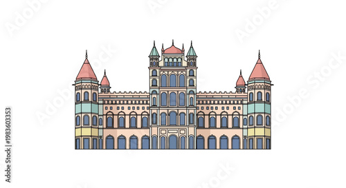 Large ornate castle with towers.