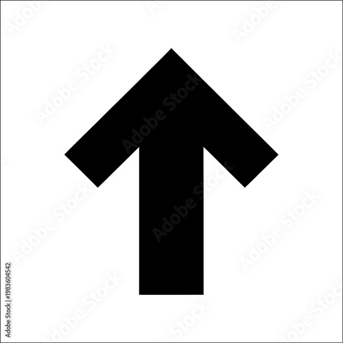 A large black arrow points upward, creating a striking silhouette against a clean white background, conveying direction and movement.