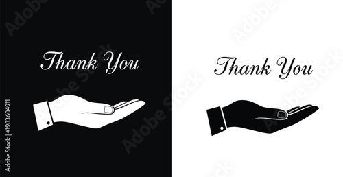 A graphic illustration of two hands with the words 'Thank You' in a elegant font