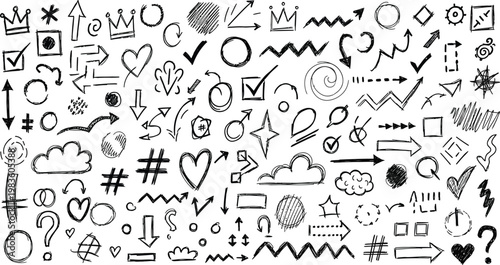 Hand drawn doodle collection a chaotic yet charming assemblage of abstract shapes and symbols