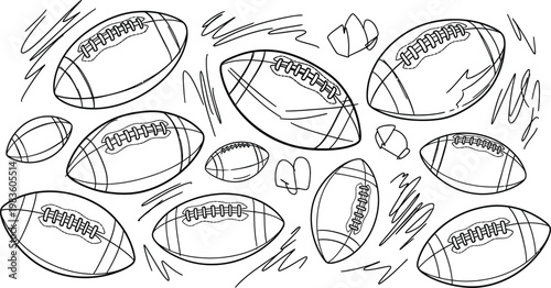 Sketch of american footballs a black and white illustration of gridiron game equipment