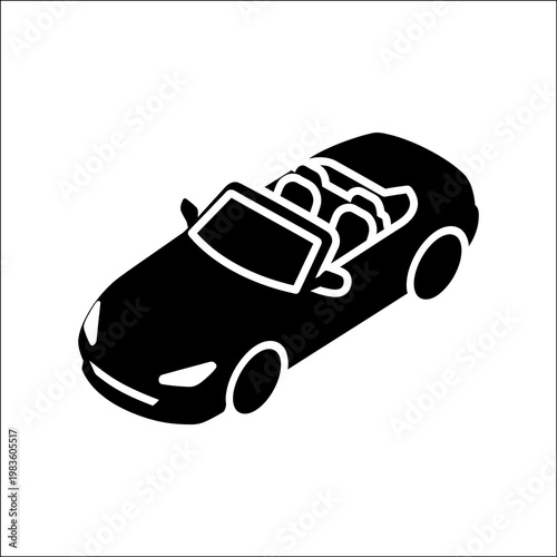 A minimalist illustration of a black convertible sports car in silhouette, set against a clean white background, conveying a sense of speed and luxury.