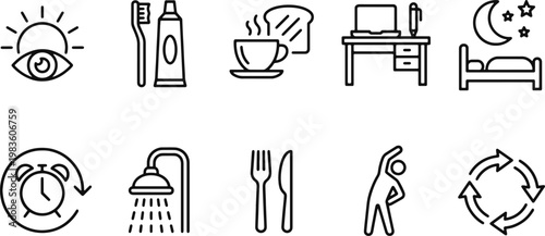 Daily routine icons for morning and night