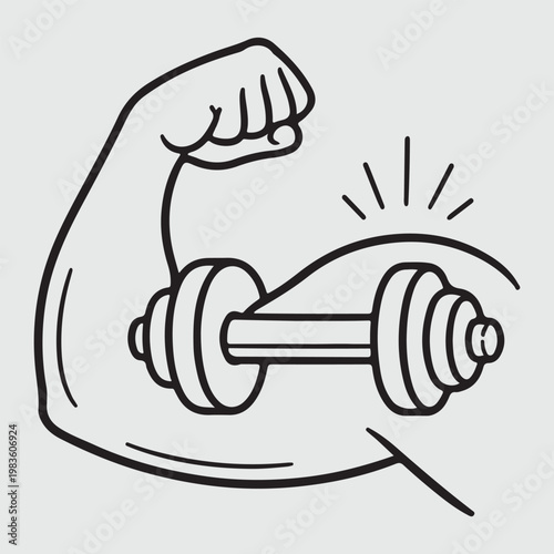 Sketch of a muscular arm flexing and lifting a barbell weight
