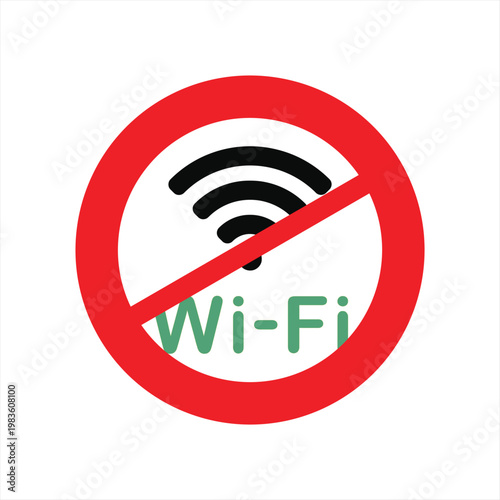 Wifi symbol marked with a red diagonal line communicates that wireless internet connectivity is restricted or unavailable in this area.