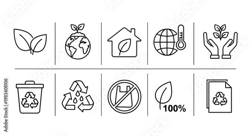 Eco-friendly icons representing sustainability, recycling, and environmental conservation for a greener planet