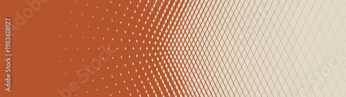 Reticulate geometric abstract pattern in warm pastel colors, Simple texture with diagonal crossing lines, Dynamic halftone gradation minimalistic ornament, Vector banner with transition effect