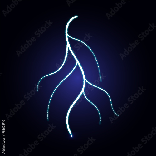 A luminous depiction of lightning striking through a leaf silhouette against a dark backdrop