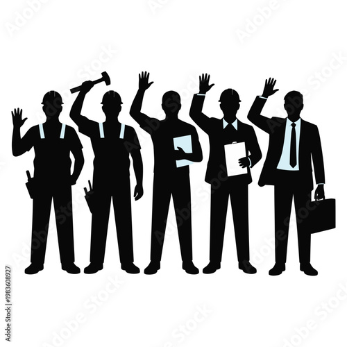 Business people silhouettes vector illustration of group of men and women in office team meeting crowd work concept