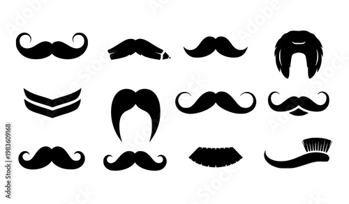 Italian mustache icon set vector curved moustache silhouettes isolated on white