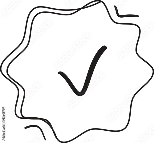 Stylized outline map with a bold checkmark inside its central region. Vector