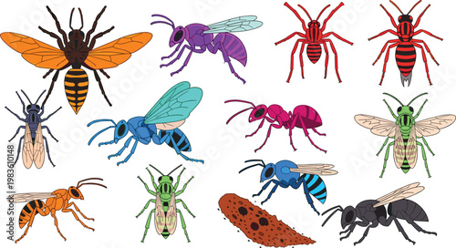 Insects and stinging arthropods wildlife flat icon set