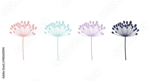 Delicate Pastel Dandelion Seedhead Illustrations for Spring and Nature-Inspired Designs – A Collection of Softly Colored Graphic Elements