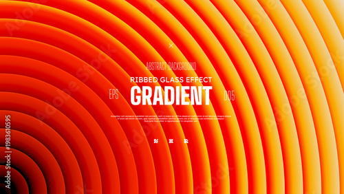 Circular abstract gradient background with glass displacement effect, Sound wave iridescent neon yellow red ribbed fractal texture with bright smooth fluted stripes, Vector radial pattern