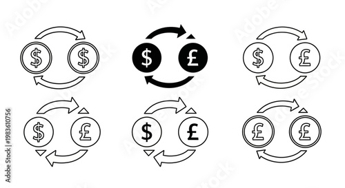 Dollar Pound Currency Exchange Icons Representing Financial Transactions and Monetary Conversion