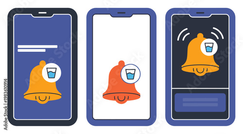 Hydration reminder message on smartphone, drink water alert notification for health care app interface supporting wellness tracking, healthy habits, daily hydration goals