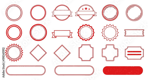 Versatile Collection of Retro Red Outline Badges, Labels, and Frames for Diverse Graphic Design Projects and Vintage Branding