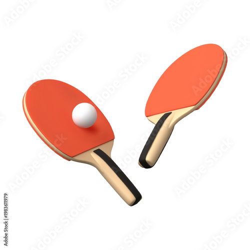 Two rackets with ball for playing table tennis, ping-pong bats for hitting the ball vector render illustration isolated